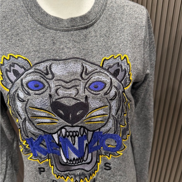 Kenzo Gray Sweatshirt with Blue and Yellow Tiger Design